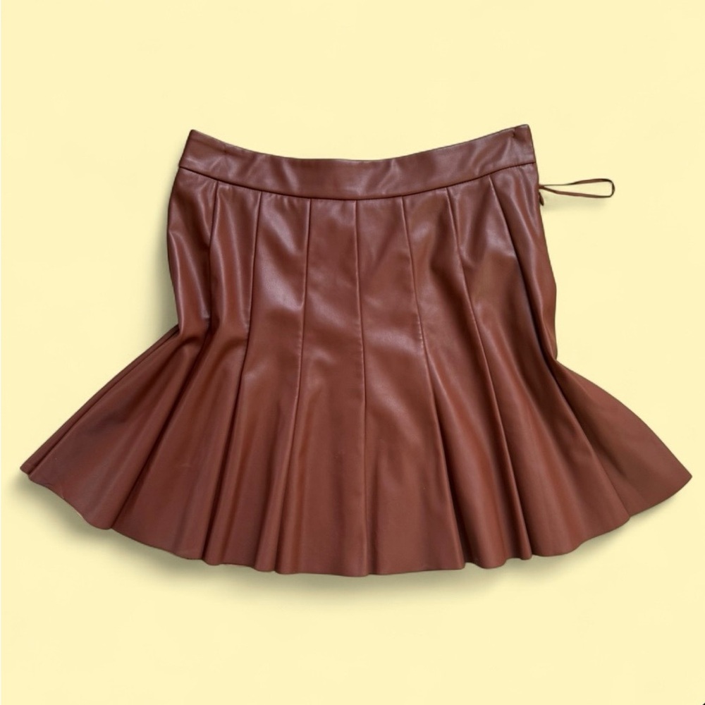 Women's Brown Faux Leather Pleated Skirt